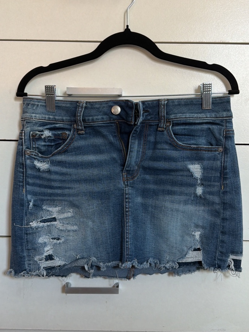 American Eagle Outfitters Distressed Denim Mini Skirt - Blue Wash
